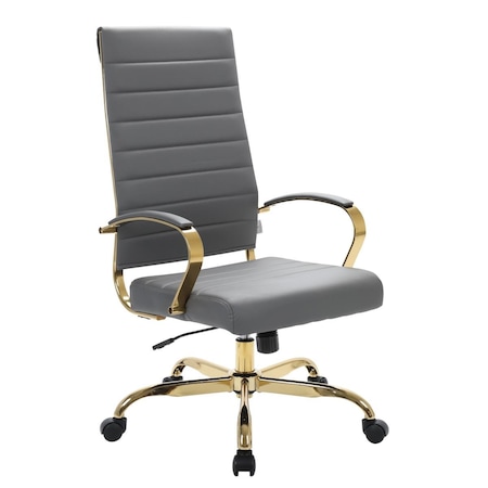 Kd Benmar High-Back Leather Office Chair with Gold Frame, Grey KD2609660